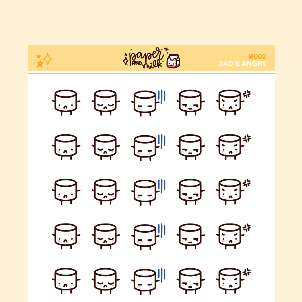 Sad/Angry Emotions | Maru the Mini Marshmallow Stickers