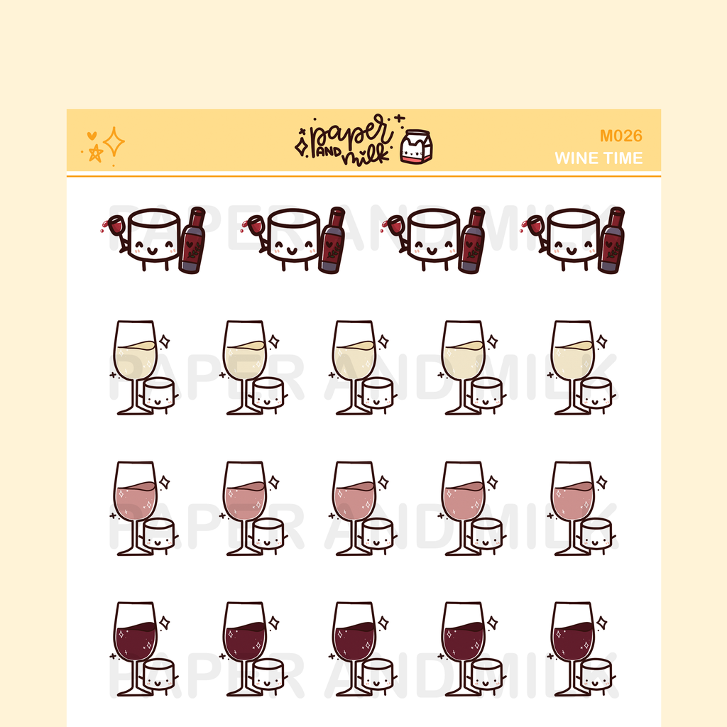 White - Rose - Red Wine | Maru the Mini Marshmallow Stickers